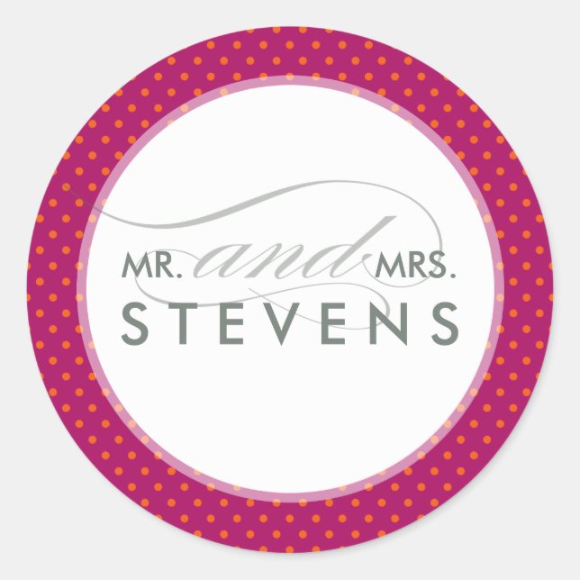 WEDDING STICKER SEAL modern spot pink orange (Front)