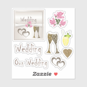 Wedding, sticker set , for scrapbook, festive