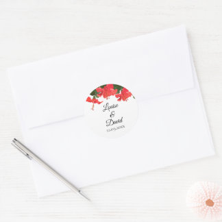 Wedding Sticker with Bright Red Hibiscus