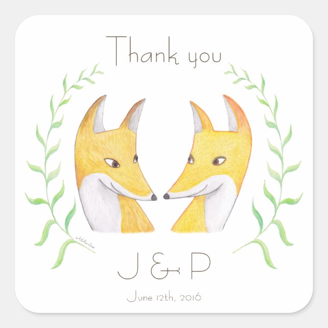 Wedding Stickers Fox Wedding Favor Stickers Foxes (Front)