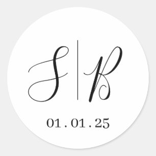 Wedding Stickers Initial Labels Round White