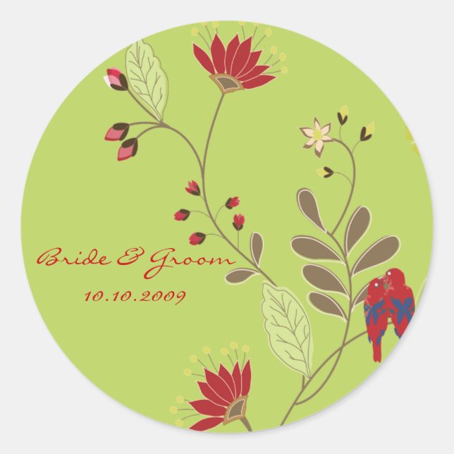 Wedding Stickers, love birds Classic Round Sticker (Front)
