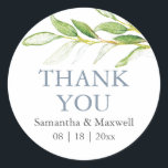 Wedding Stickers Thank You Simple Greenery<br><div class="desc">Add an elegant finishing touch to your special day with these personalized wedding stickers featuring a modern simple greenery watercolor motif. Ideal for sealing favor bags, thank-you cards, or envelopes, these custom wedding seal labels blend effortlessly into rustic, boho, or minimalist wedding themes. Part of the Do Tell A Belle collection by Victoria Grigaliunas—perfect...</div>