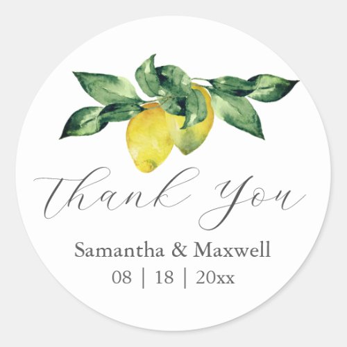 Wedding Stickers Thank You Watercolor Lemons