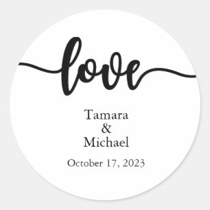 Wedding Stickers, Wedding Labels, Script, Love Classic Round Sticker