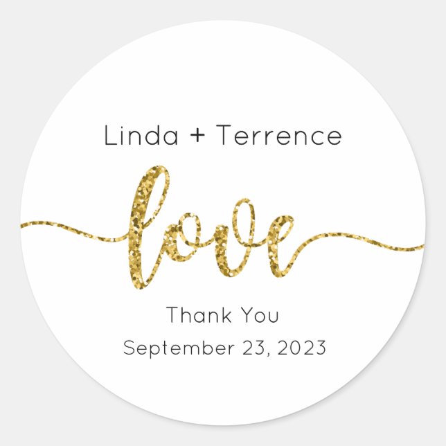 Wedding Stickers, Wedding Labels, Script, Love  Classic Round Sticker (Front)