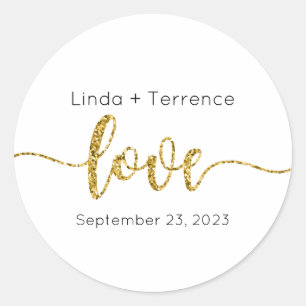 Wedding Stickers, Wedding Labels, Script, Love Classic Round Sticker