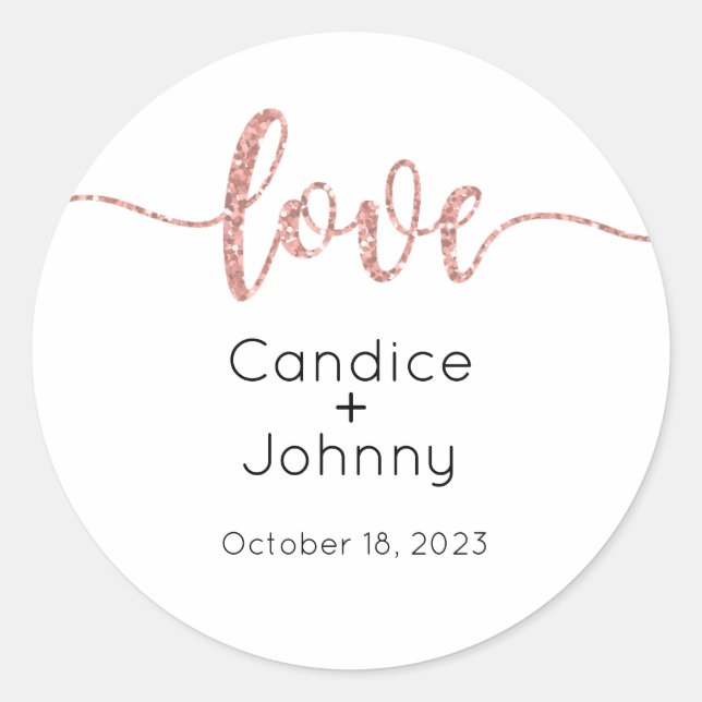 Wedding Stickers, Wedding Labels, Script, Love Classic Round Sticker (Front)