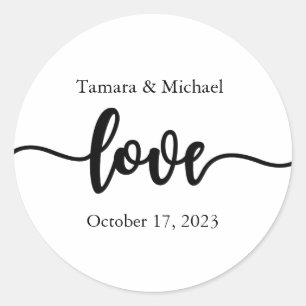 Wedding Stickers, Wedding Labels, Script, Love Classic Round Sticker