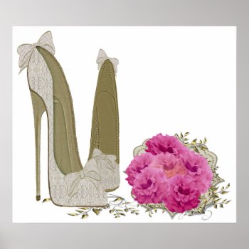 Wedding Stiletto Shoes And Bouquet Poster by shoe_art at Zazzle