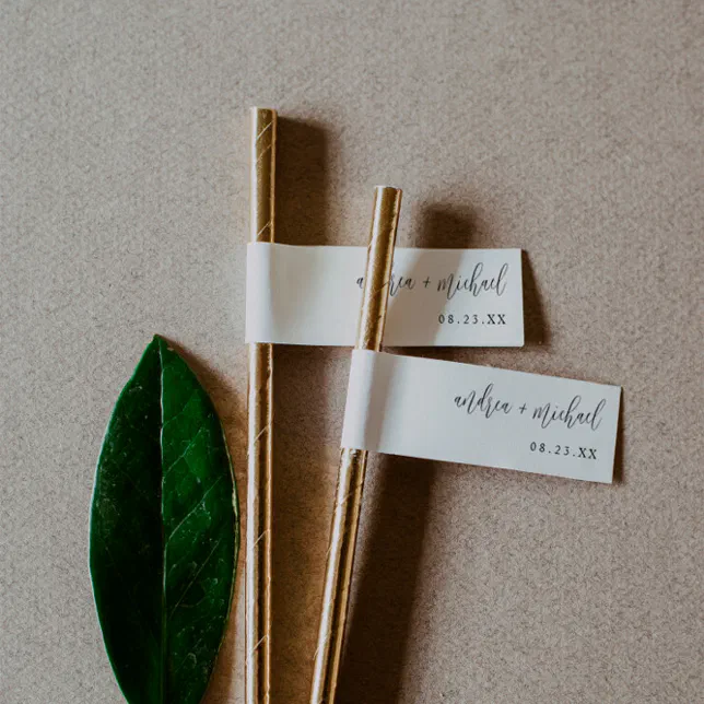 Wedding Straw Tag Drink Flag Modern Calligraphy Sticker | Zazzle