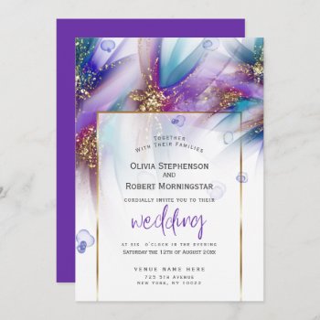 WEDDING  | Striking Teal Purple Abstract Flower Invitation