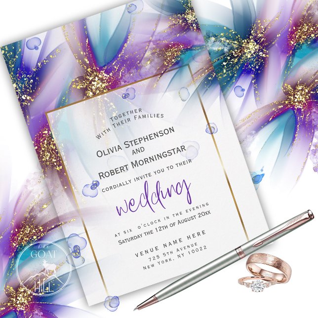WEDDING  | Striking Teal Purple Abstract Flower Invitation (Creator Uploaded)