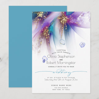 WEDDING  | Striking Teal Purple Abstract Invitation