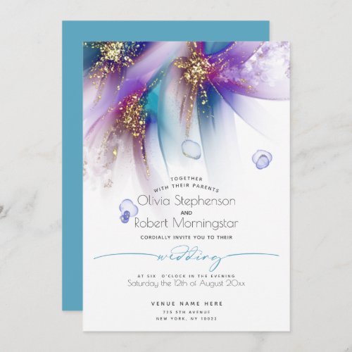 WEDDING   Striking Teal Purple Abstract Invitation