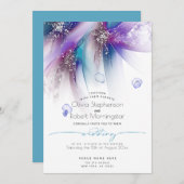 WEDDING  | Striking Teal Purple Abstract Silver Invitation (Front/Back)