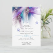 WEDDING  | Striking Teal Purple Abstract Silver Invitation (Standing Front)