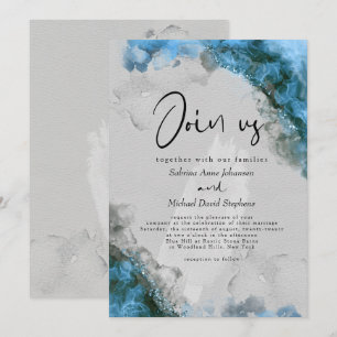 WEDDING   Stunning Blue Water Alcohol Ink Abstract Invitation