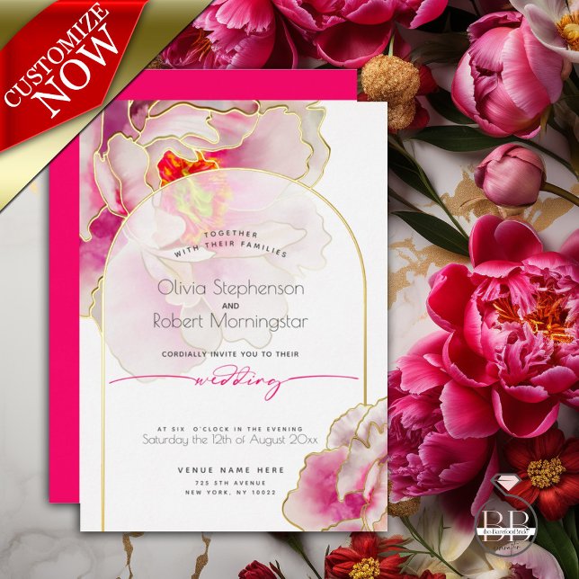 Wedding | Stunning Bright Bold Crimson Peony Foil Invitation (Easy to Personalize Template - Part of a matching wedding suite)