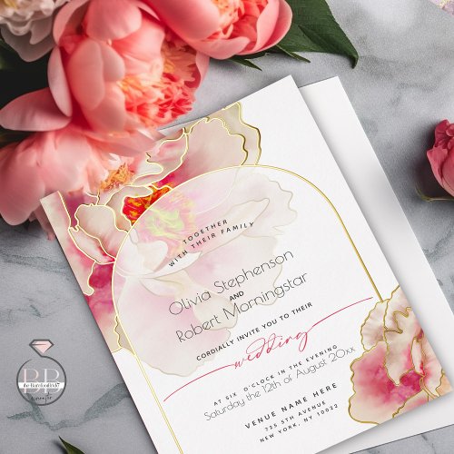 Wedding  Stunning Coral Rose Peony Foil Invitation