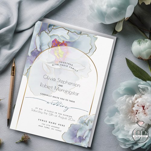 Wedding  Stunning Dusty Blue Peony Foil Invitation