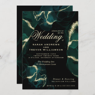 Wedding Stunning Emerald Alcohol Ink Invitation