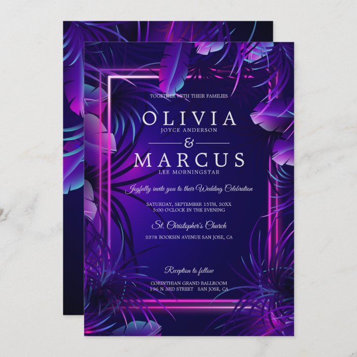 Wedding | Stunning Neon Tropical Foliage Invitation | Zazzle.com