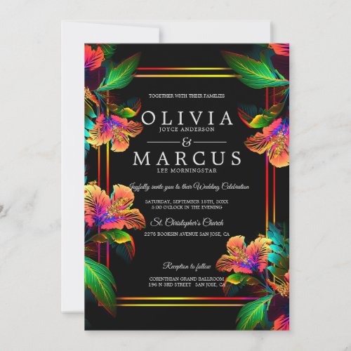 Wedding  Stunning Neon Tropical Hibiscus Invitation