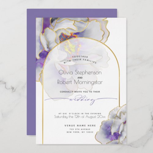 Wedding  Stunning Purple Peony Foil Invitation