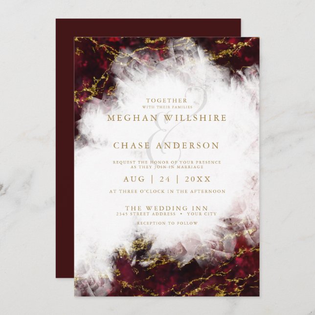 Wedding |  Stunning Ruby Crystal Geode Invitation (Front/Back)