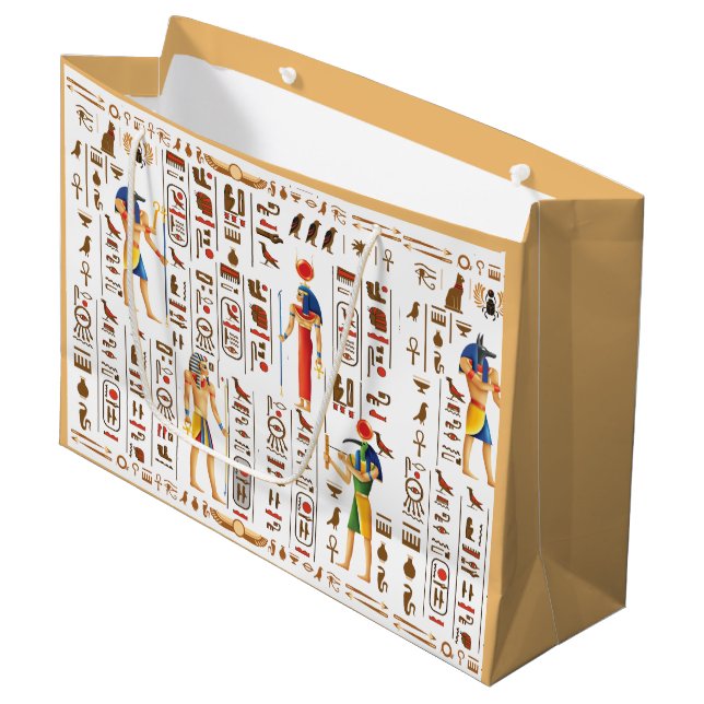 Wedding Style Gold Egyptian Hieroglyphs  Deities  Large Gift Bag (Front Angled)