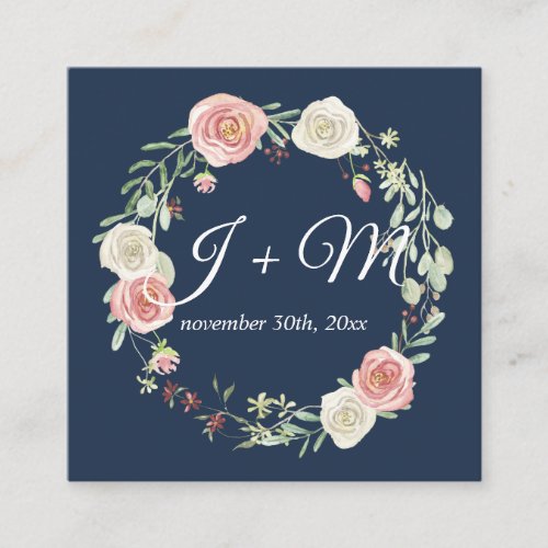 Wedding Suite Stacking Ribbon Navy Blush Floral Square Business Card