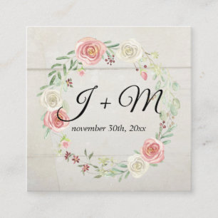 Wedding Suite Stacking Wooden Rustic Floral Wreath Square Business Card