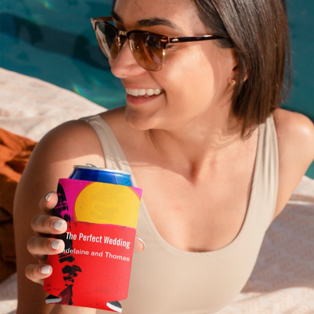 Wedding Summer Beach Retro Poster  Seltzer Can Cooler (Creator Uploaded)