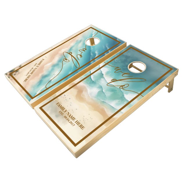 Wedding Summer Monogram Ocean beach We do Cornhole Set