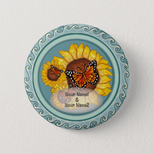 Wedding Sunflower custom name  Button