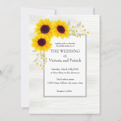 Wedding sunflower daisy rustic wood   invitation