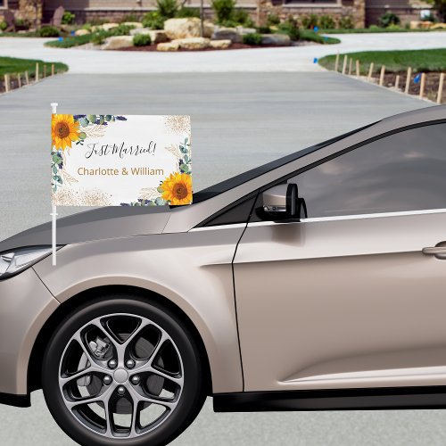 Wedding sunflower eucalyptus greenery monogram car flag