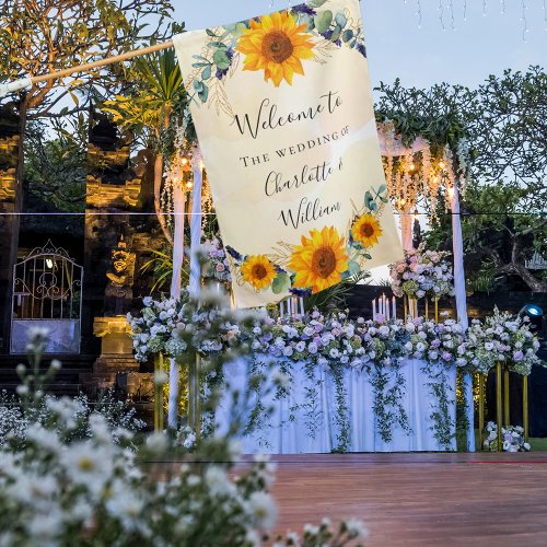 Wedding sunflower eucalyptus greenery welcome  house flag