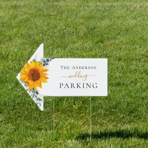 Wedding sunflower eucalyptus parking arrow sign