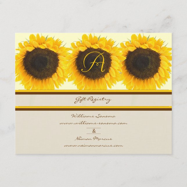 Wedding Sunflower Insert Gift Registry Card (Back)