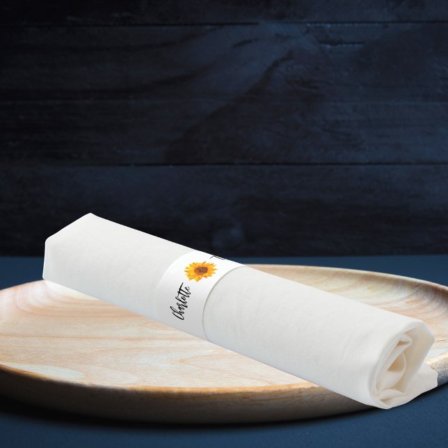 Wedding sunflower names bride groom dinner napkin bands (Creator Uploaded)