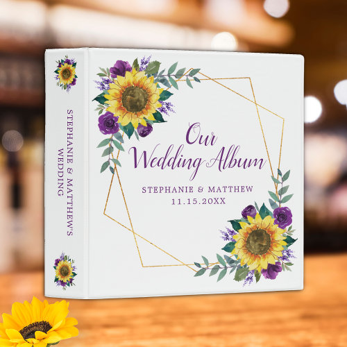 Wedding Sunflower Purple Floral Modern Photo Album 3 Ring Binder