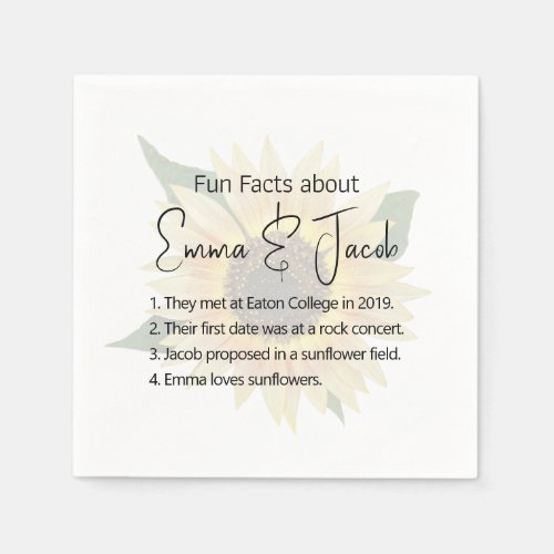 Wedding Sunflower with Fun Facts Napkins