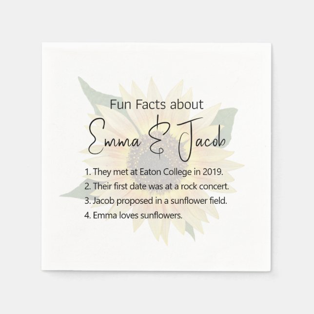 Wedding Sunflower with Fun Facts Napkins (Front)