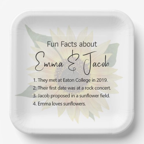 Wedding Sunflower with Fun Facts  Paper Plates