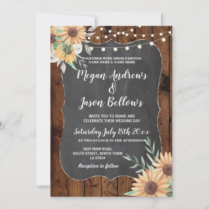 Wedding Sunflower Wood Floral Lights Invitation | Zazzle