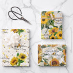 Wedding Sunflowers & Bees Add Names 3 Gift Wrapping Paper Sheets<br><div class="desc">Wedding Sunflowers & Bees Add Names 3 Gift Wrapping Paper Sheets</div>
