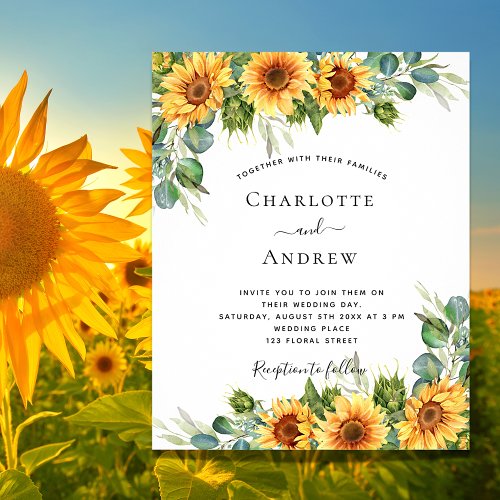 Wedding sunflowers eucalyptus budget invitation flyer