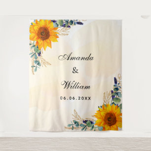 Wedding sunflowers eucalyptus greenery names tapestry